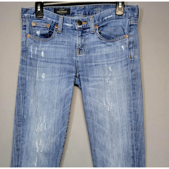 J Crew Jeans Womens 27 Ankle Light Wash Toothpick Skinny Distressed Stretch - Picture 5 of 14